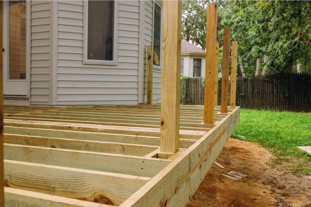 Deck Patio with Modern Wooden Deck being built